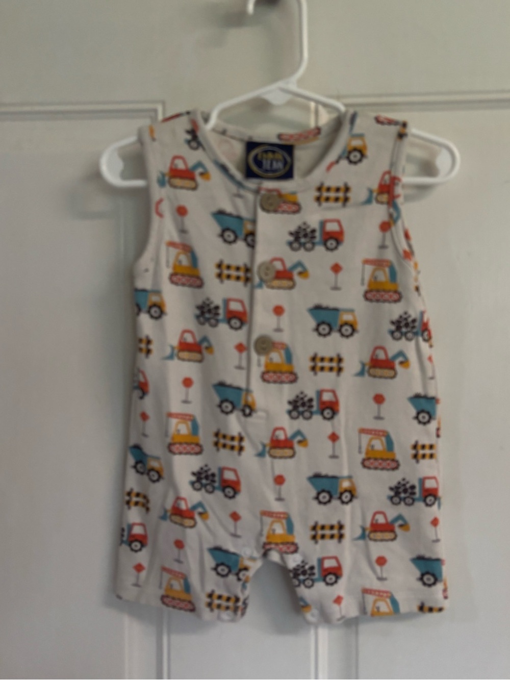 18M Emma Jean cream Construction Trucks Sleeveless Shortie Romper.  In EUC!  100